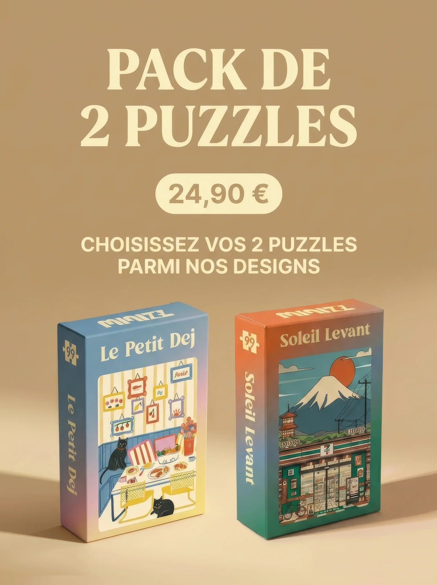 Pack Duo : 2 Mini Puzzles au choix 99 pièces | Pack Personnalisable - Minizz